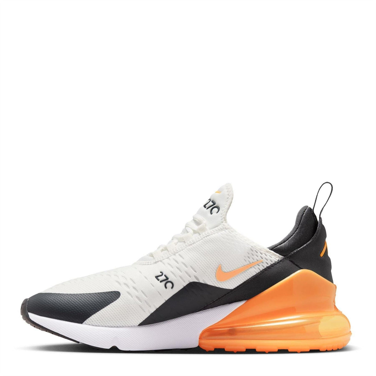 Nike Air Max 270 trainers, white and black knit with orange Air midsole