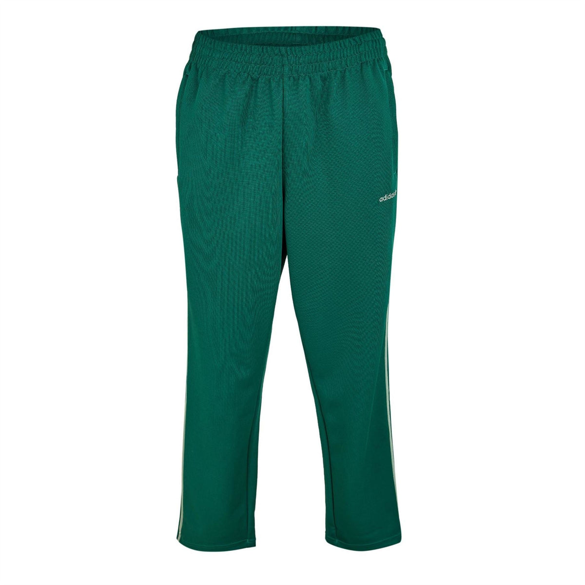 Green track pants with elastic waist, tapered leg, adidas Originals logo