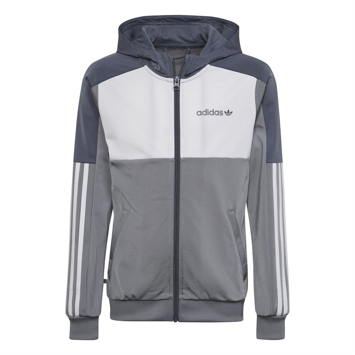 adidas Originals zip hooded sweatshirt featuring a front zipper, soft fabric, and a casual fit, perfect for streetwear style