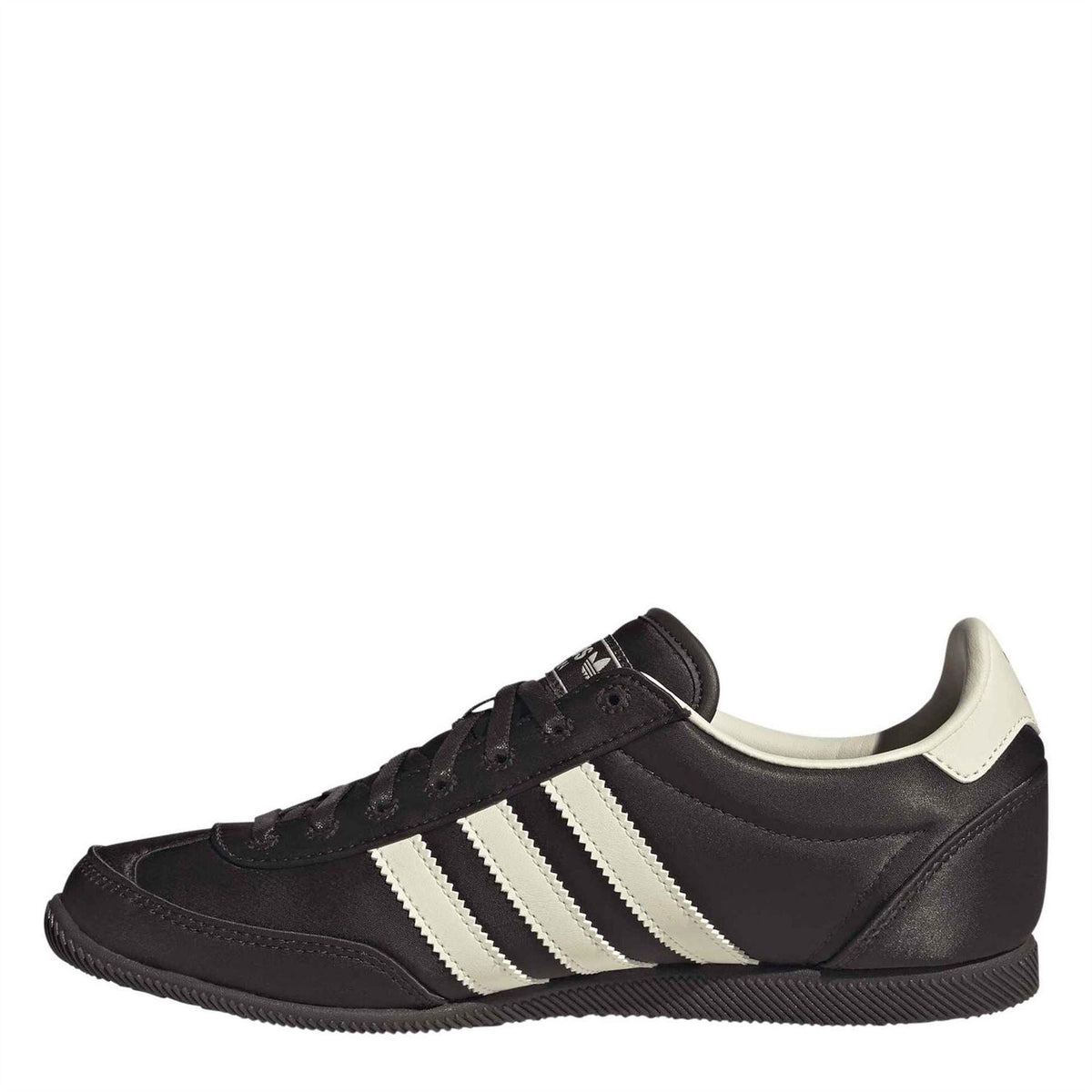 Adidas Originals low-top sneakers, black upper with cream stripes and lace-up front