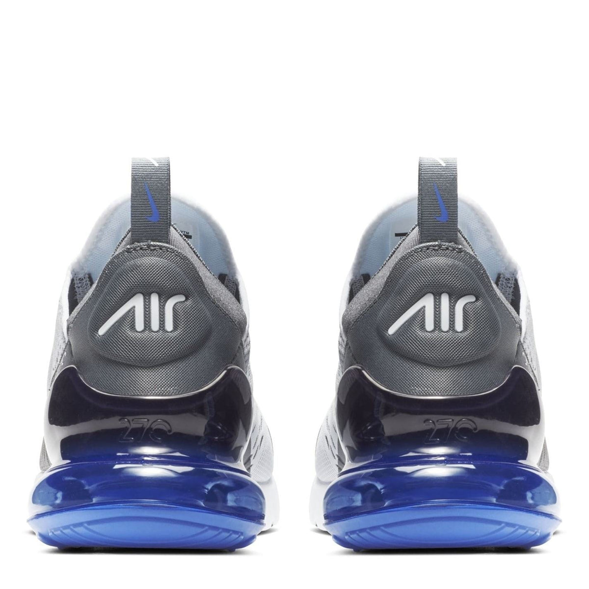 Navy Air Max 270 trainers with cushioned heel and blue translucent Air sole