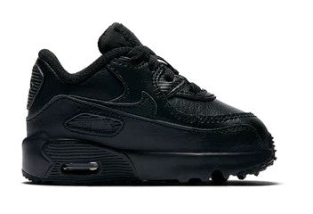 Toddler Nike Air Max 90 LTR black lace-up sneaker, side profile and Air window