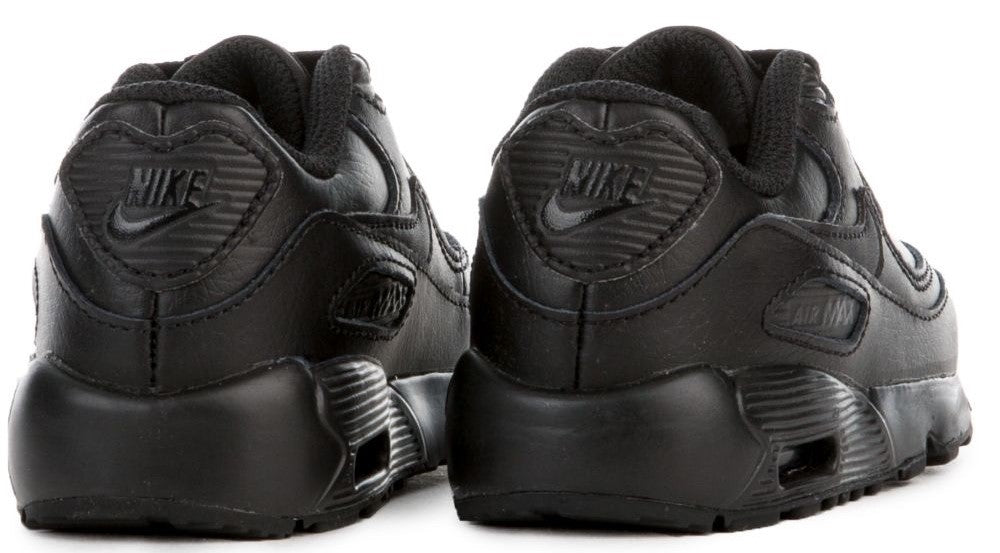 Toddler Nike Air Max 90 LTR black sneakers, heel view with cushioned back