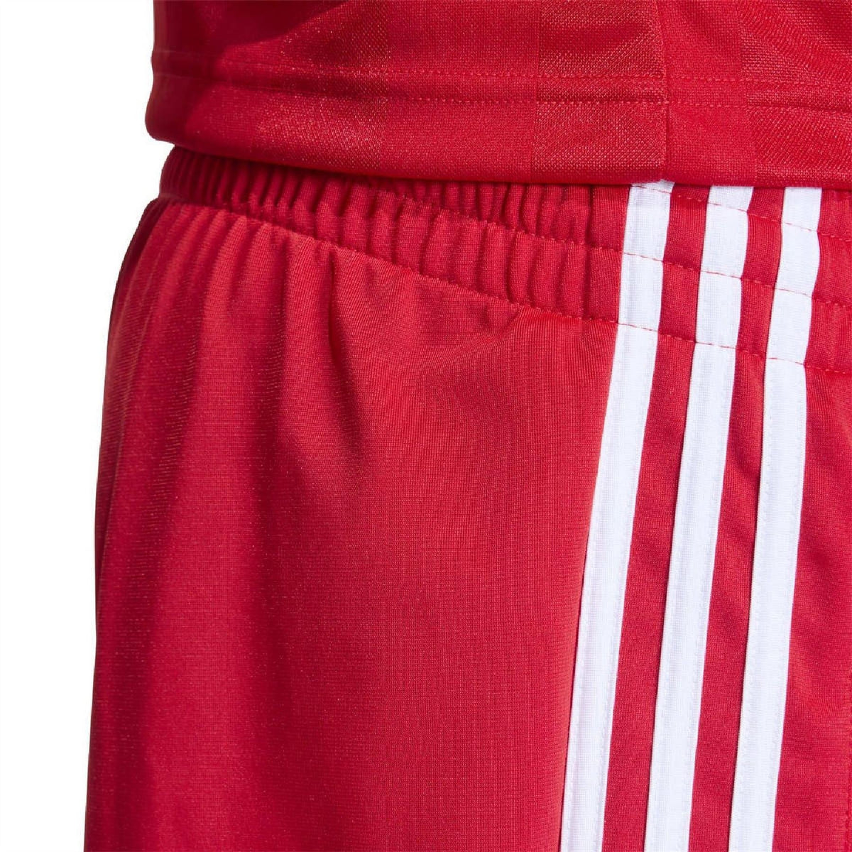 Scarlet red elastic waistband with white triple side stripe panel