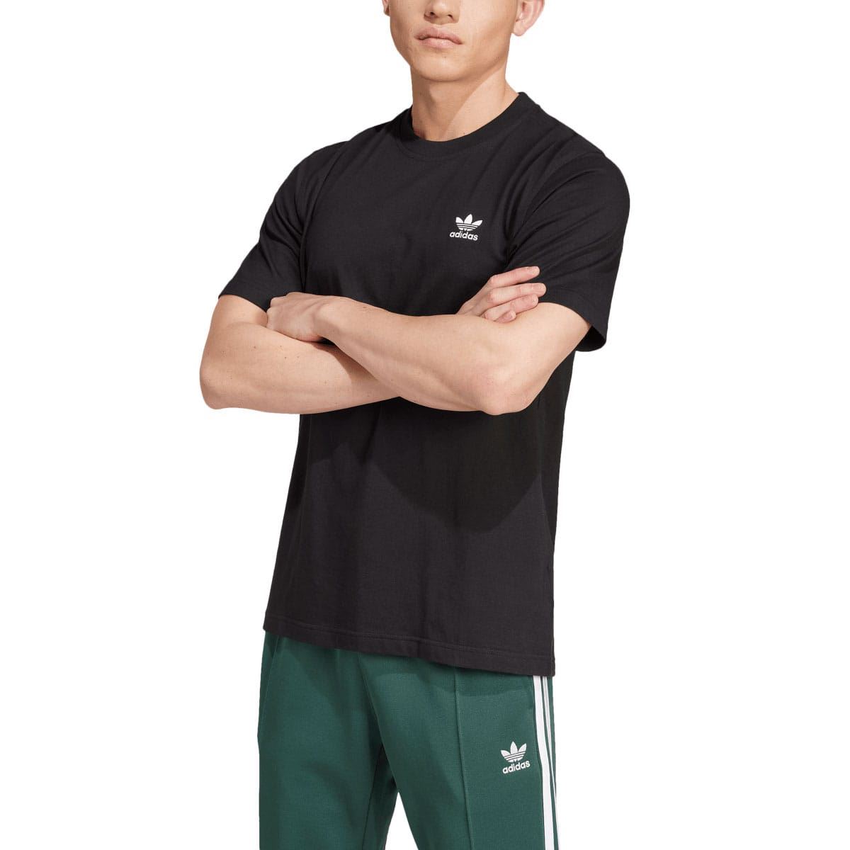 Black adidas T-shirt with Trefoil logo on left chest, crew neck and short sleeves