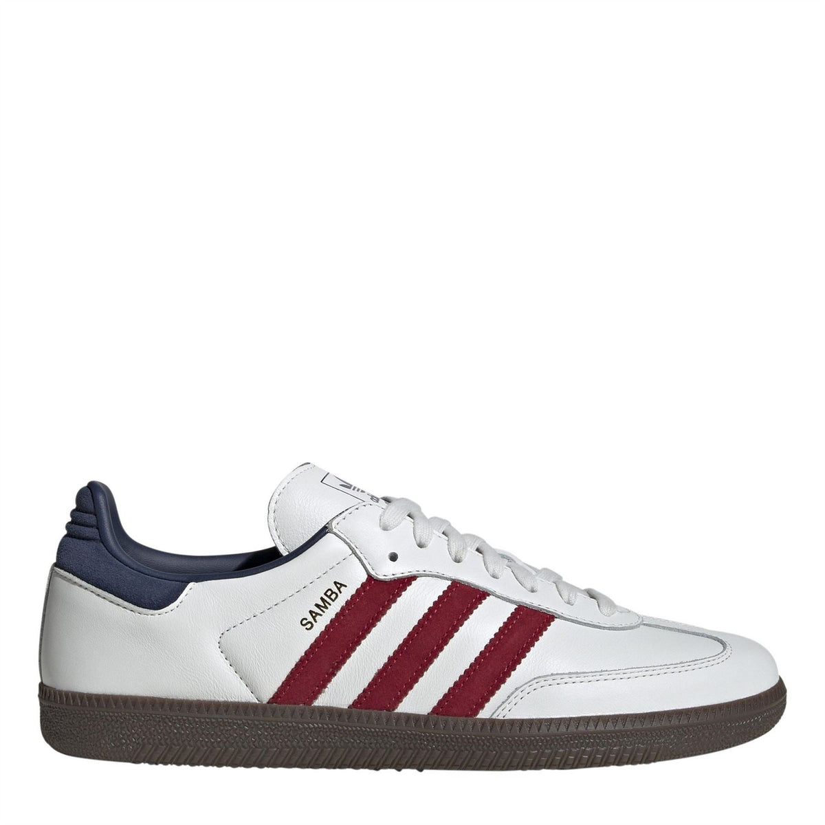 adidas Samba OG sneaker in white with red stripes and navy heel