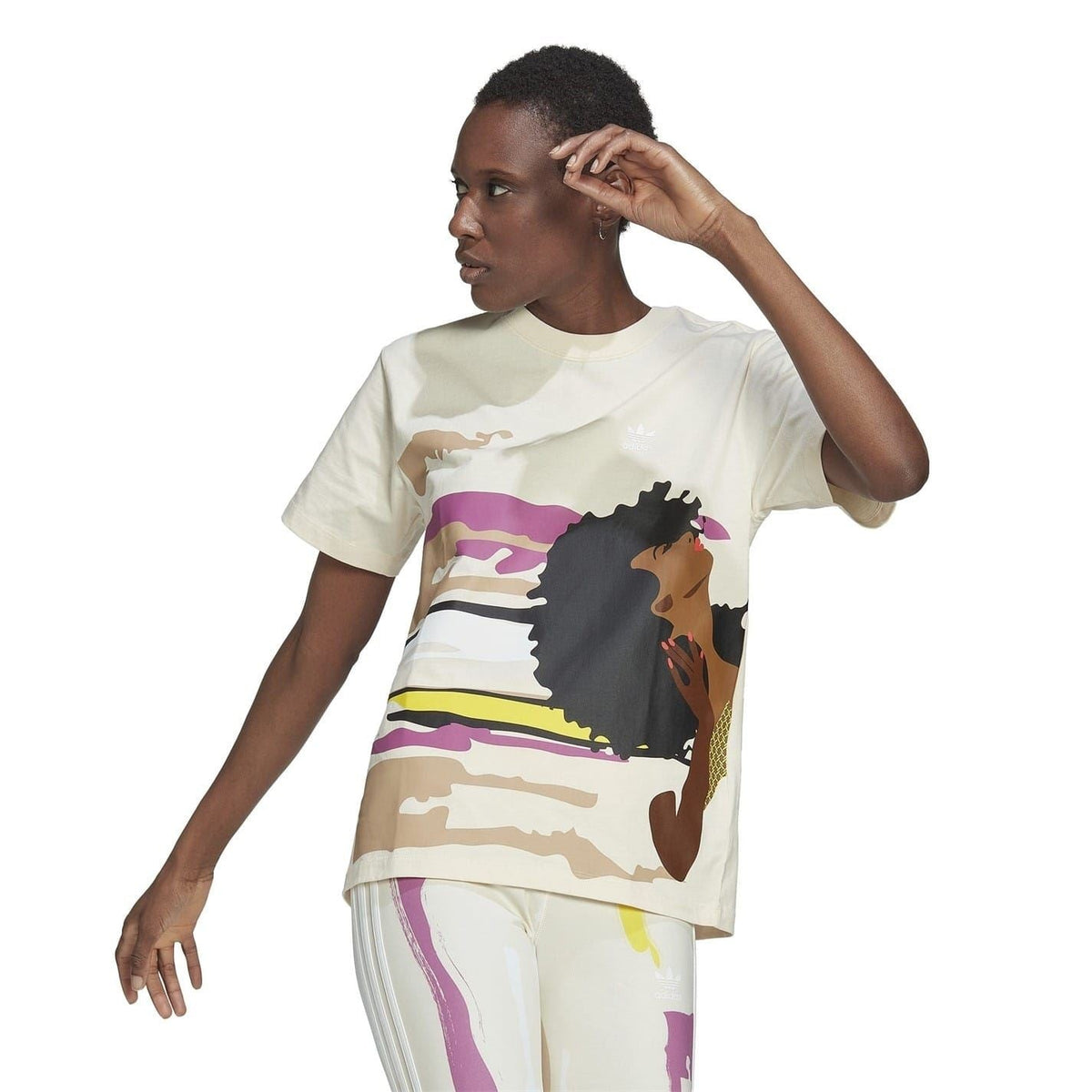 Adidas Originals women's X Thebe Magugu regular T-shirt in a casual fit, featuring the brand's logo and stylish design.