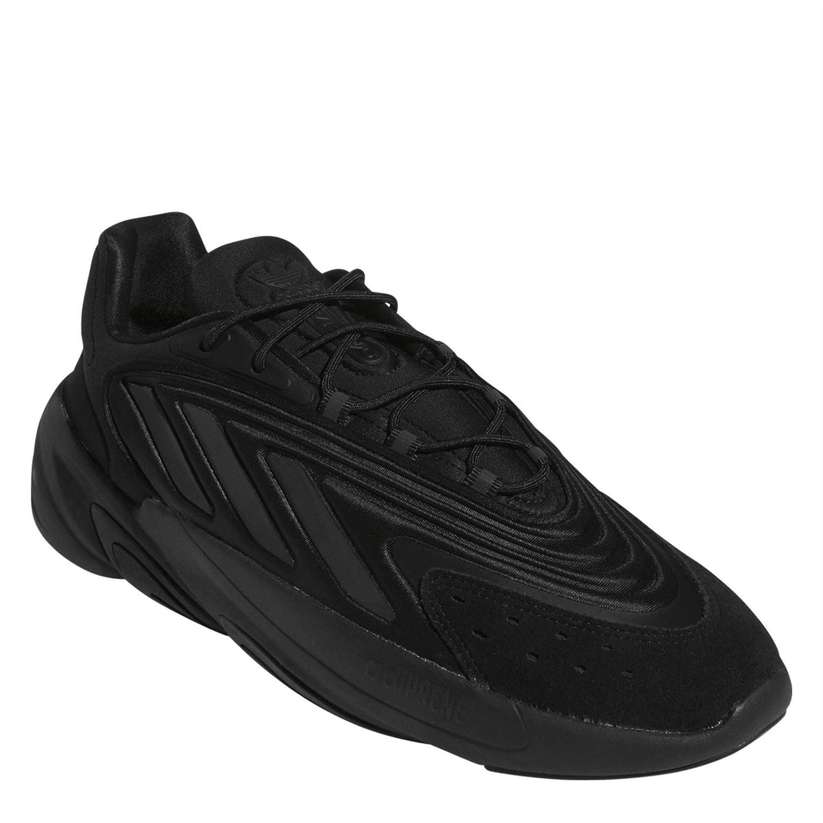 adidas Ozelia chunky lace-up sneakers in black, toe-and-lacing detail, thick outsole