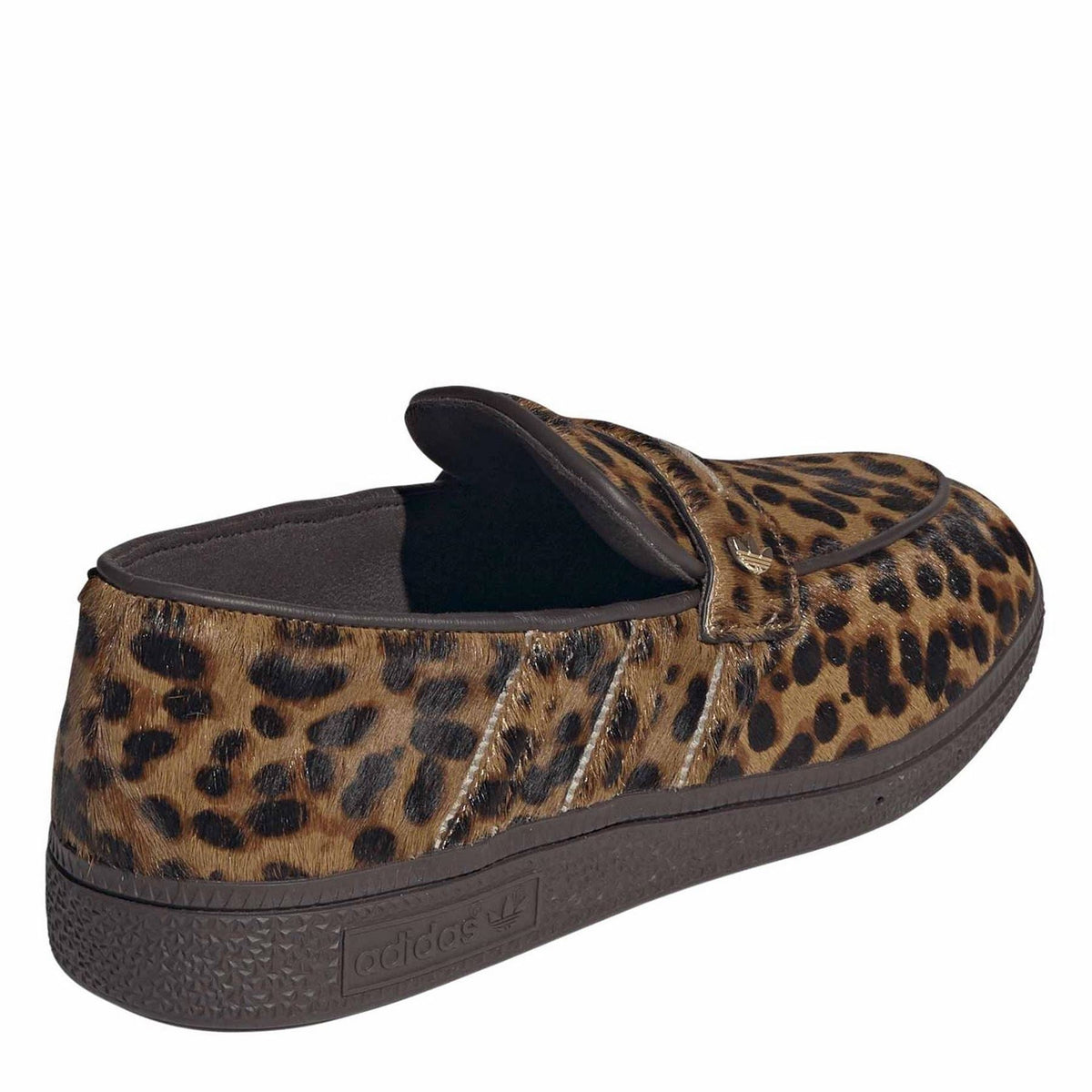 Leopard-print slip-on sneaker with cushioned dark heel lining and textured sole