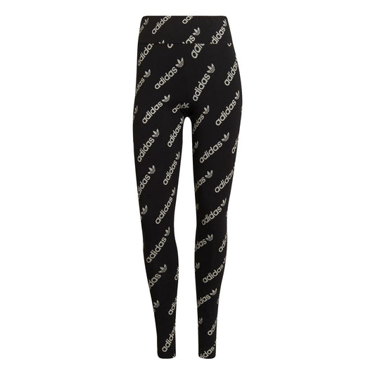 Black adidas logo leggings with all-over repeat print