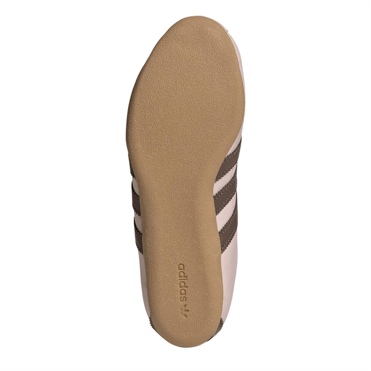 Women's adidas Tokyo sneaker sole view with tan interior and adidas text on the insole