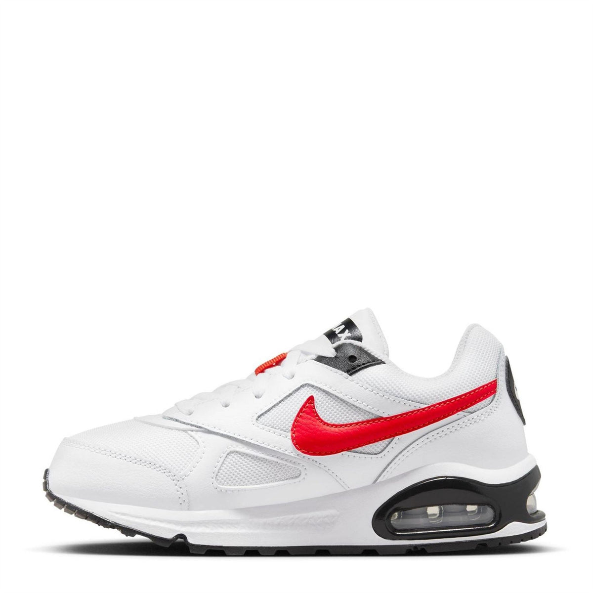 White trainers with red Swoosh and lace-up upper with padded collar