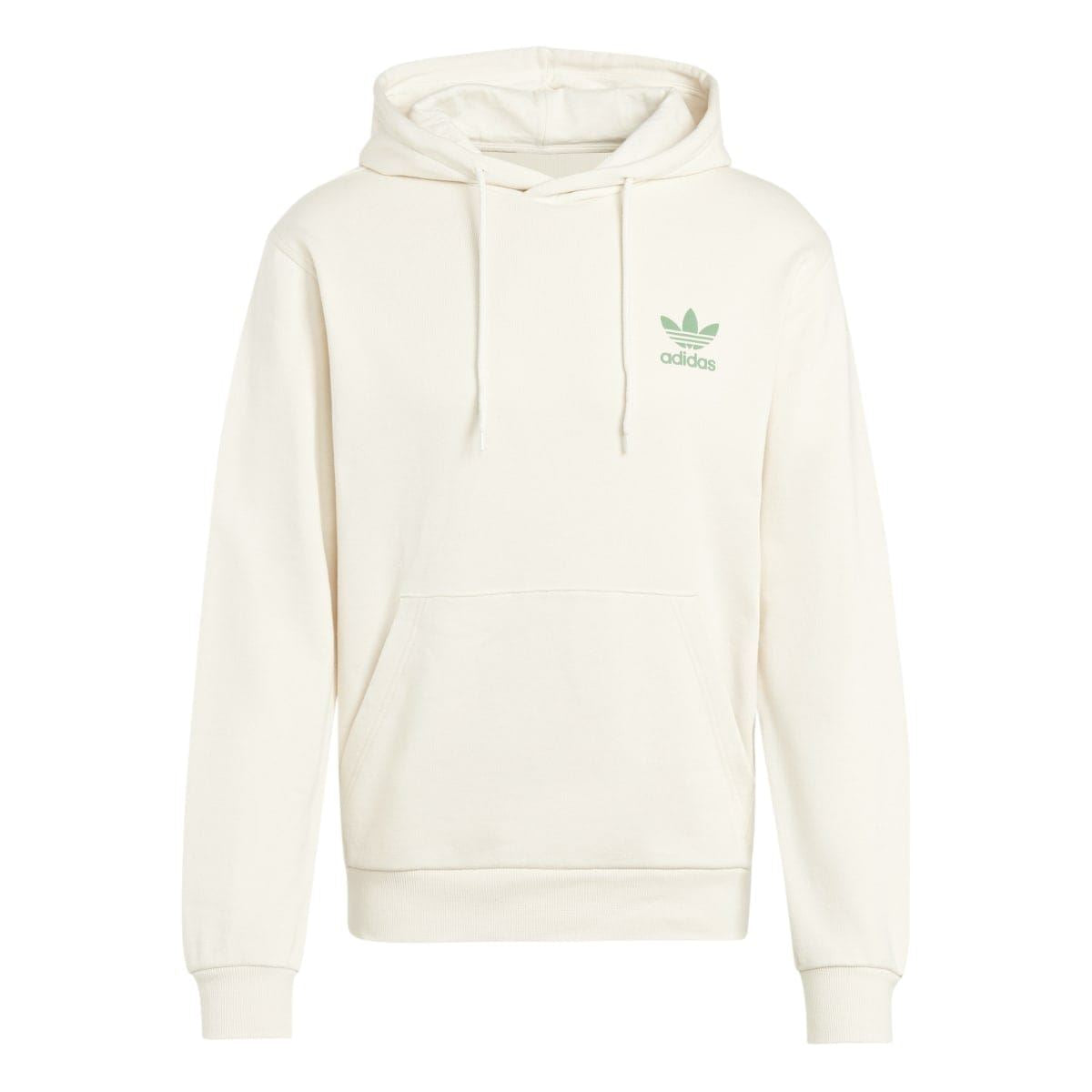 Cream adidas Originals graphic hoodie with front pocket and drawstring hood