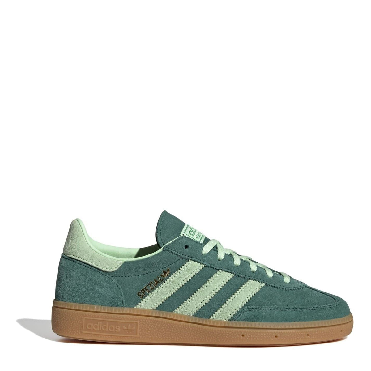 Green low-top Handball sneakers with three-stripe overlays and gum sole