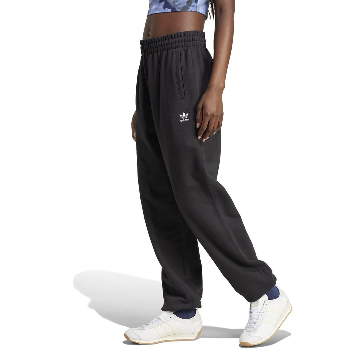 Black adidas Originals joggers, relaxed fit with elastic waistband and side logo