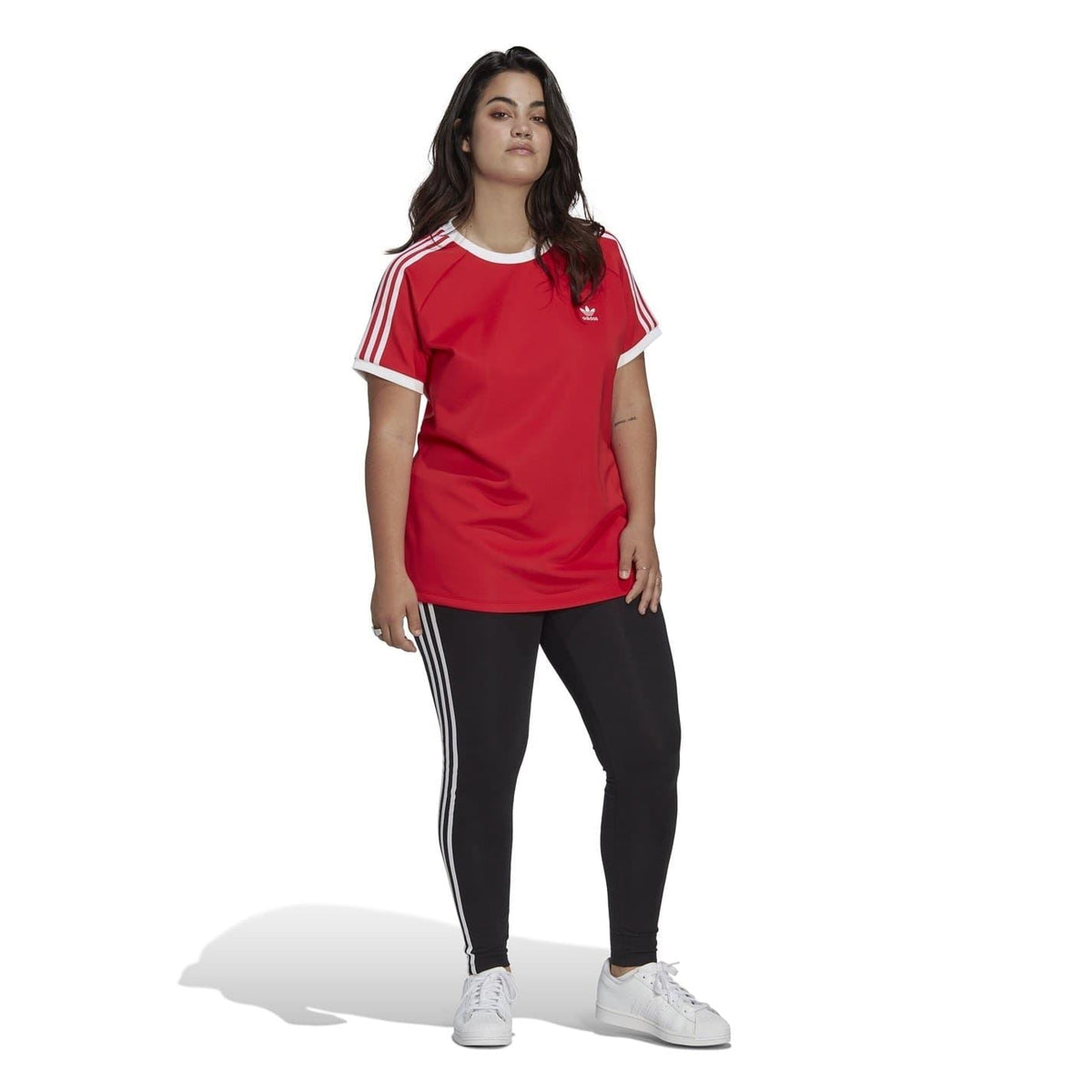 adidas Originals red slim 3-Stripes T-shirt with crew neck and adidas logo, worn
