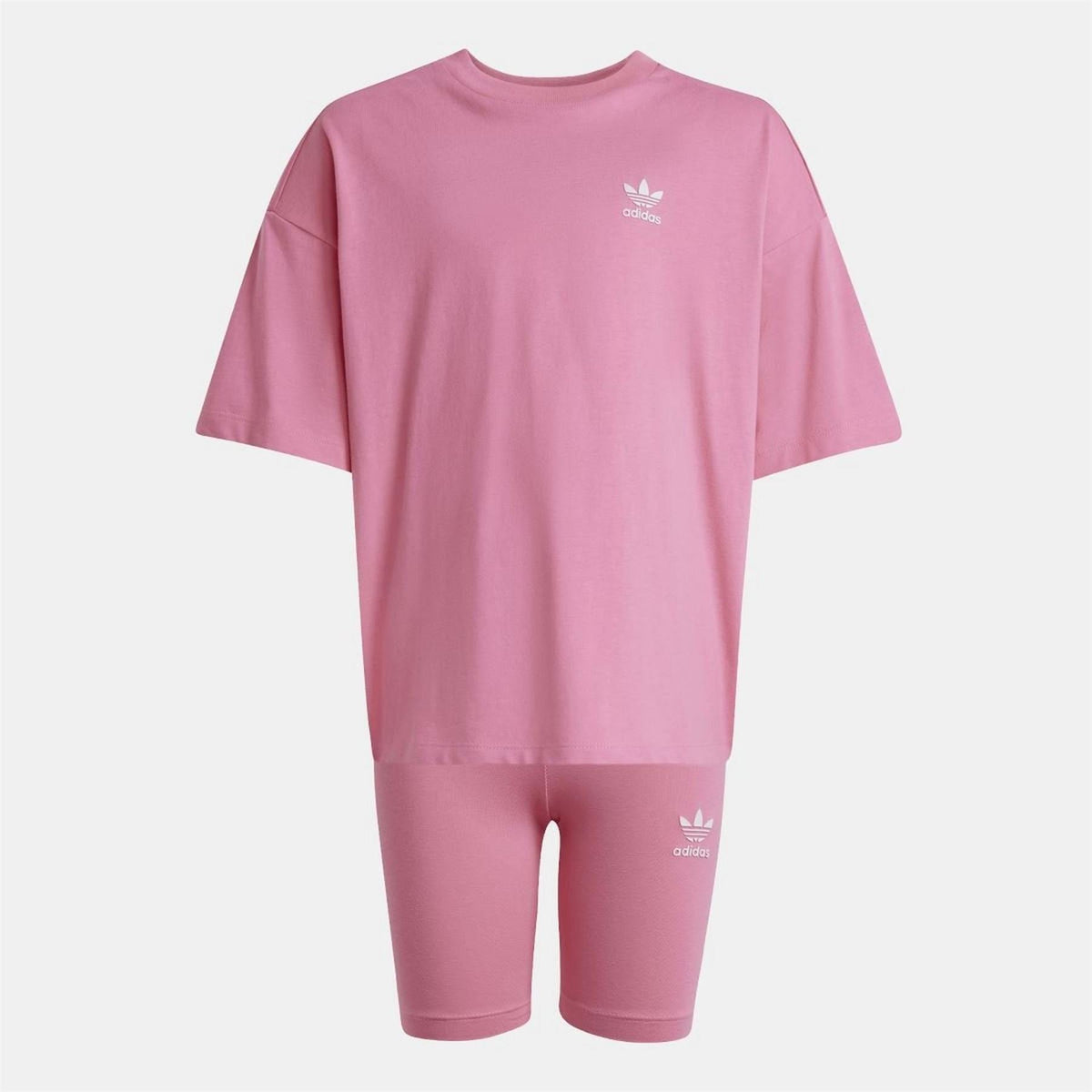 Pink adidas Originals T-shirt and shorts set, trefoil logo on chest and thigh