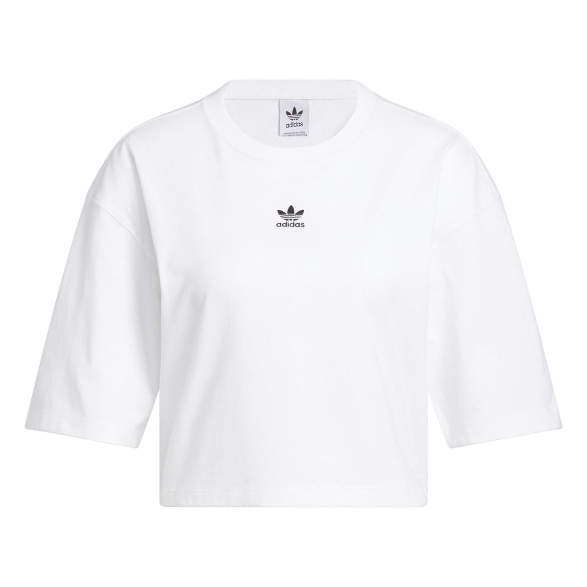 White cropped crew-neck T-shirt with adidas trefoil logo on chest