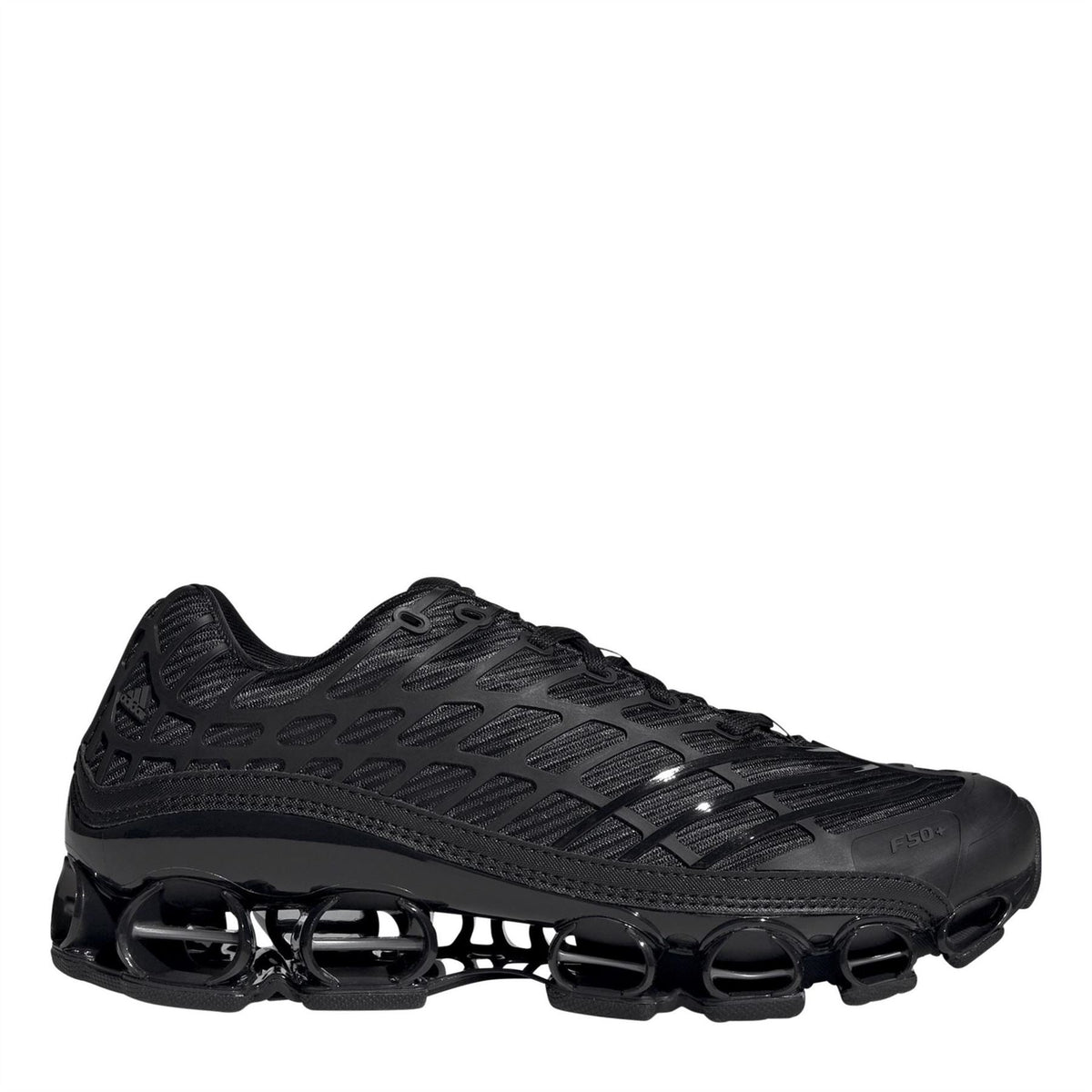 adidas Megaride F50 lace-up sneaker in black with mesh-texture upper and chunky sole