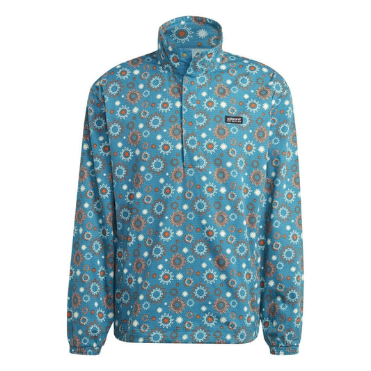 adidas hooded quarter-zip relaxed shirt in teal floral print with orange accents