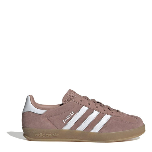 adidas Originals low-top Gazelle trainers, mauve suede with white stripes and gum sole