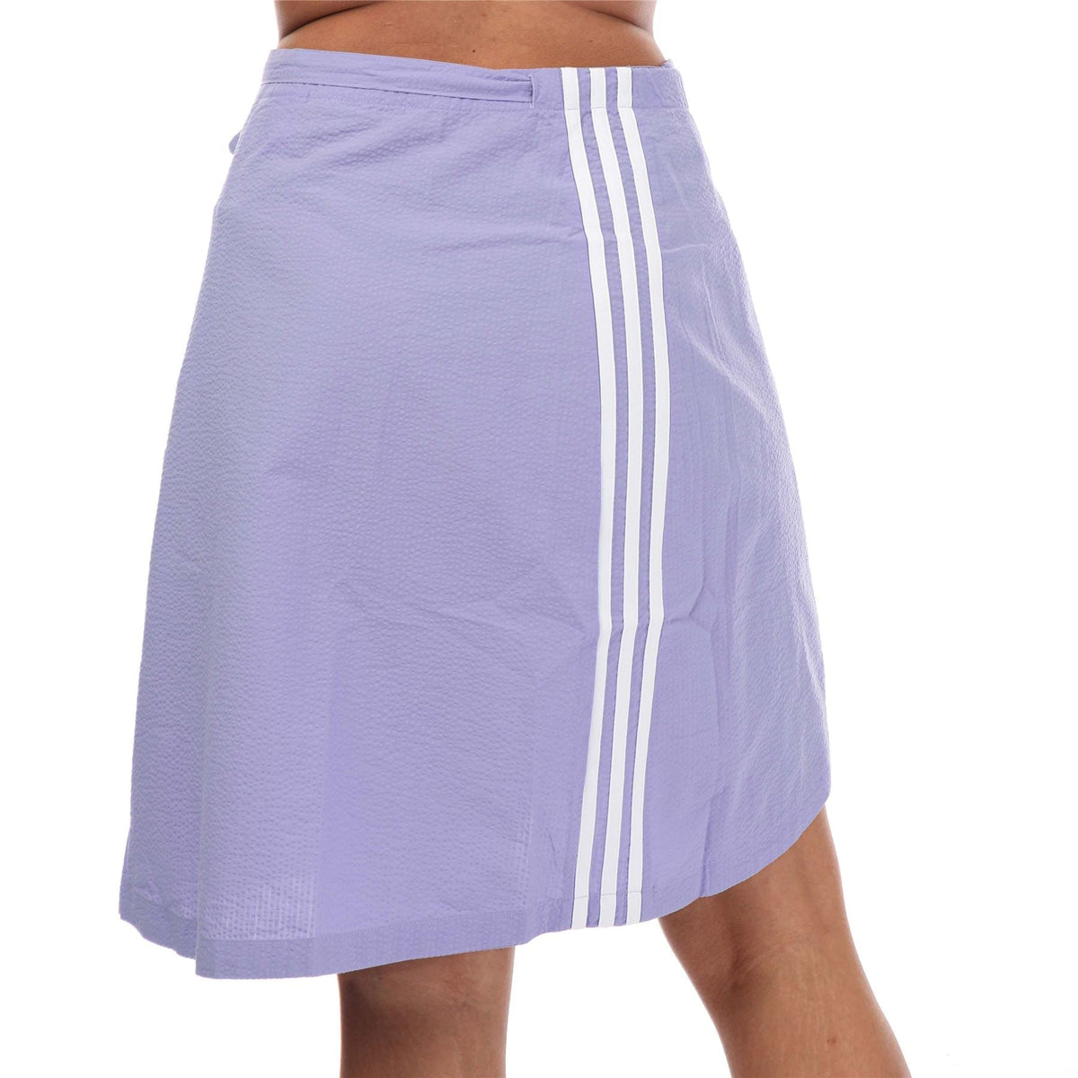 Purple adidas Originals skirt with vertical white stripe panel, A-line fit