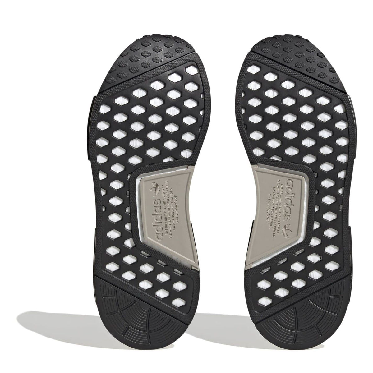 adidas Originals NMD R1 Low Top Sneakers in black with white Boost midsole and signature branding, casual athletic footwear.