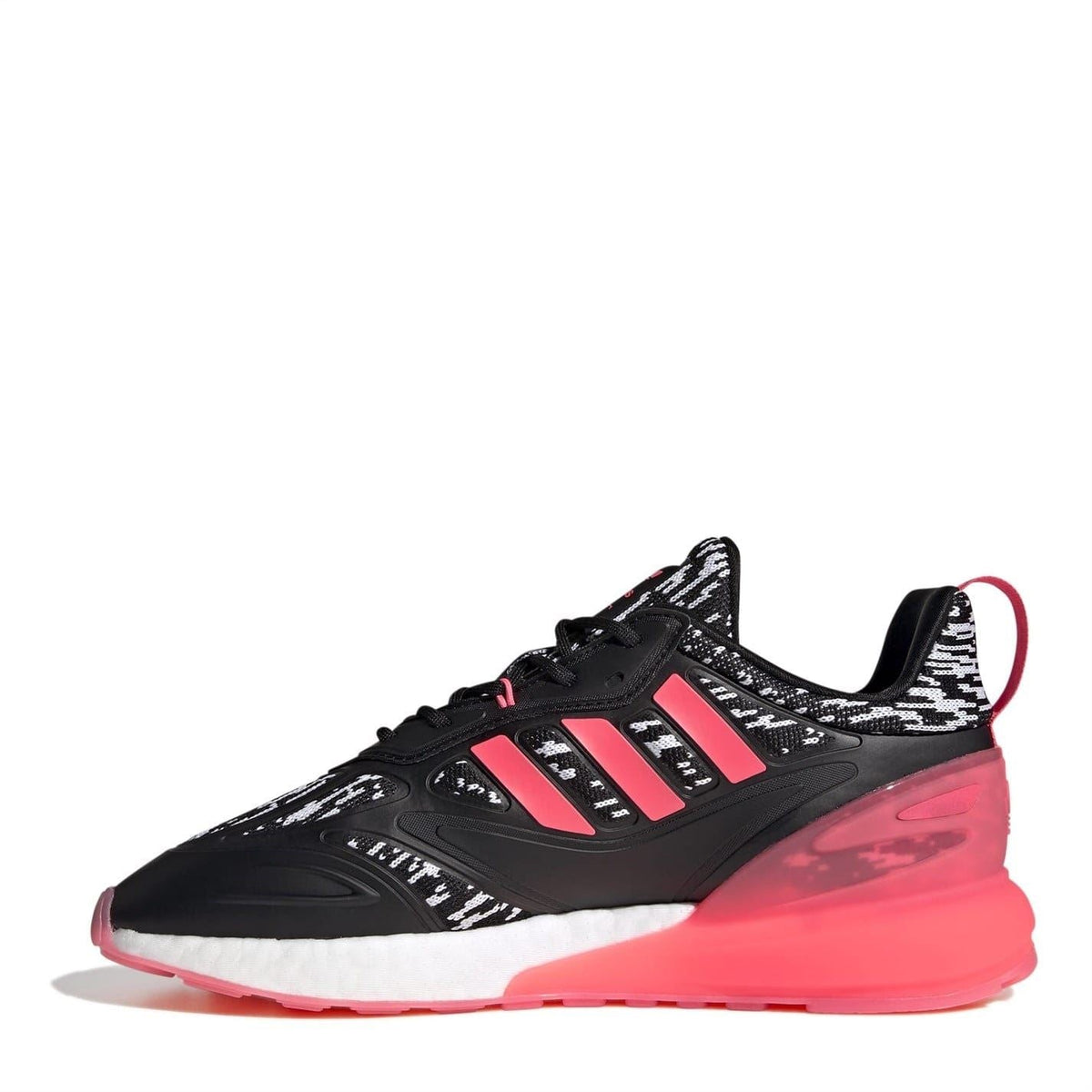 adidas ZX 2K Boost 2 low-top sneakers, black upper with pink detailing and white midsole