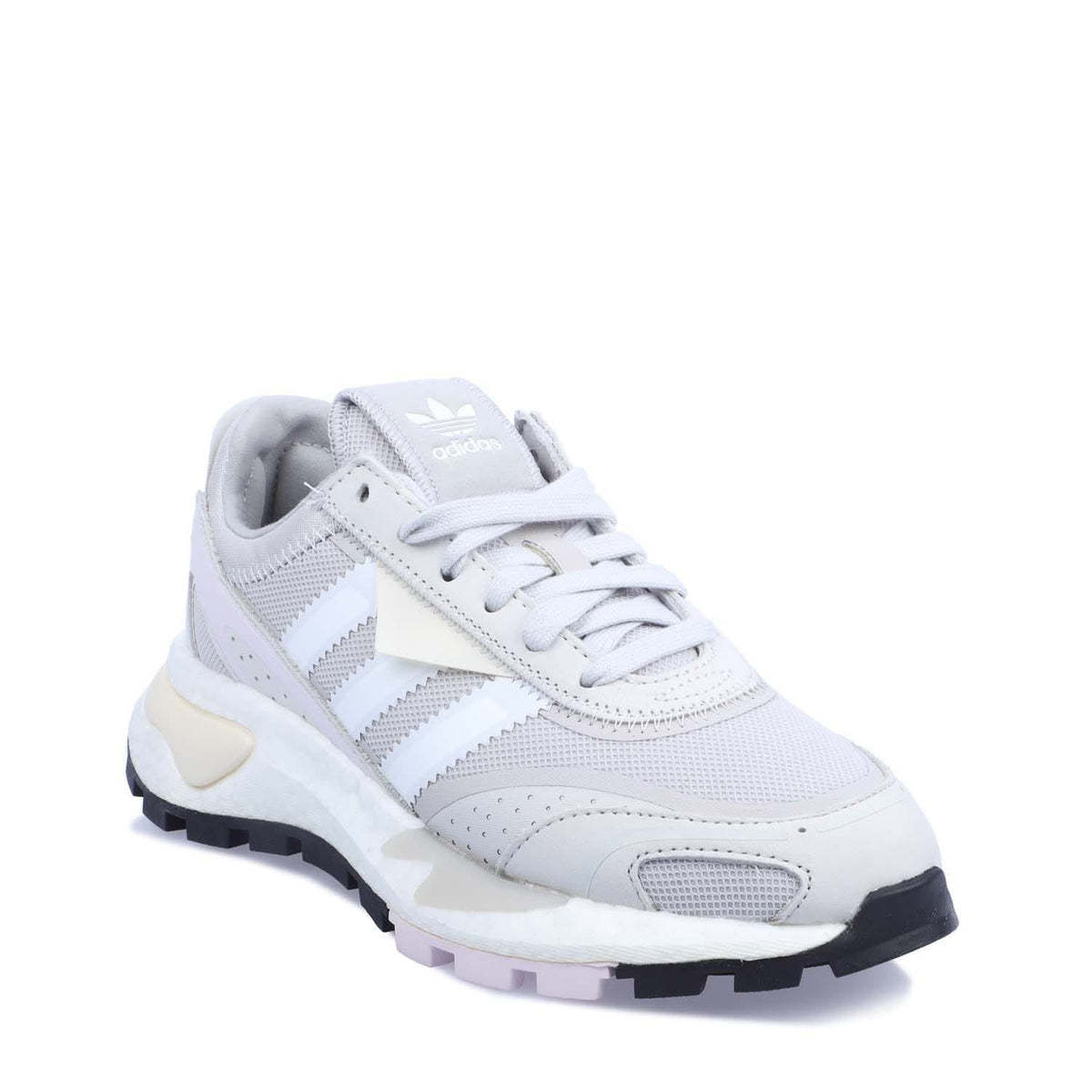 Grey adidas Originals womens lace-up trainers with side stripes and cushioned midsole