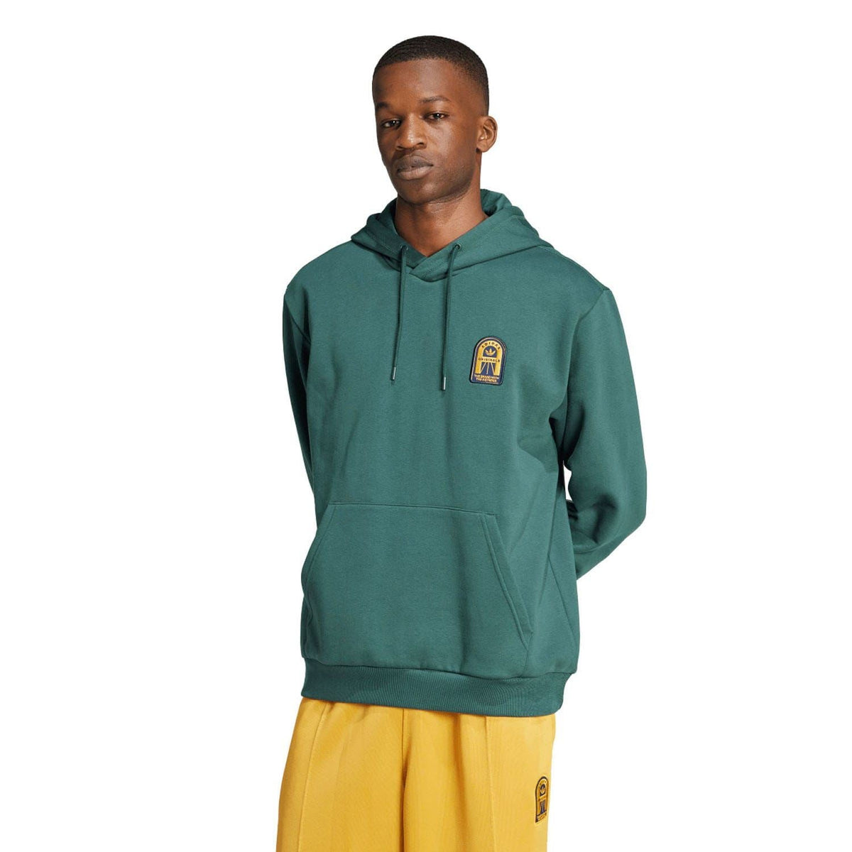 Green adidas Originals graphic hoodie with front kangaroo pocket and drawstring hood
