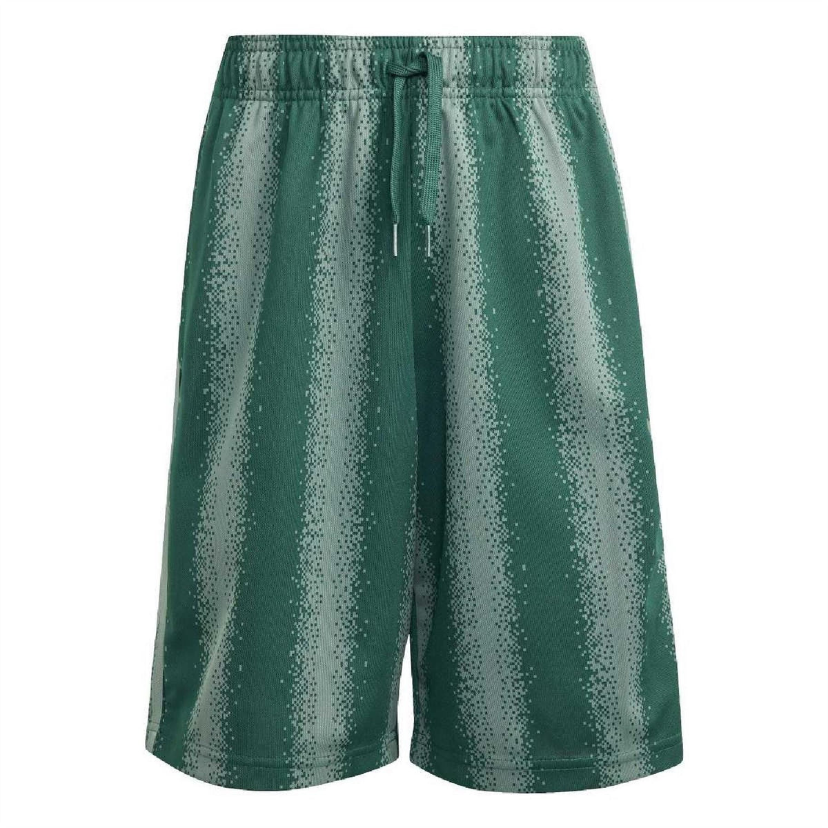 Kids' green drawstring shorts with light speckle print