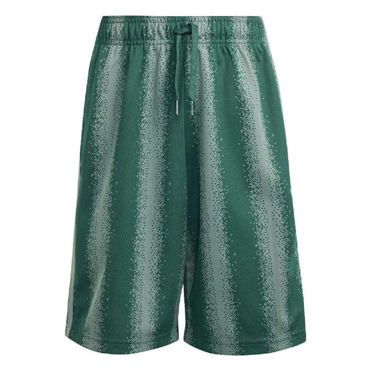 Kids' green drawstring shorts with light speckle print