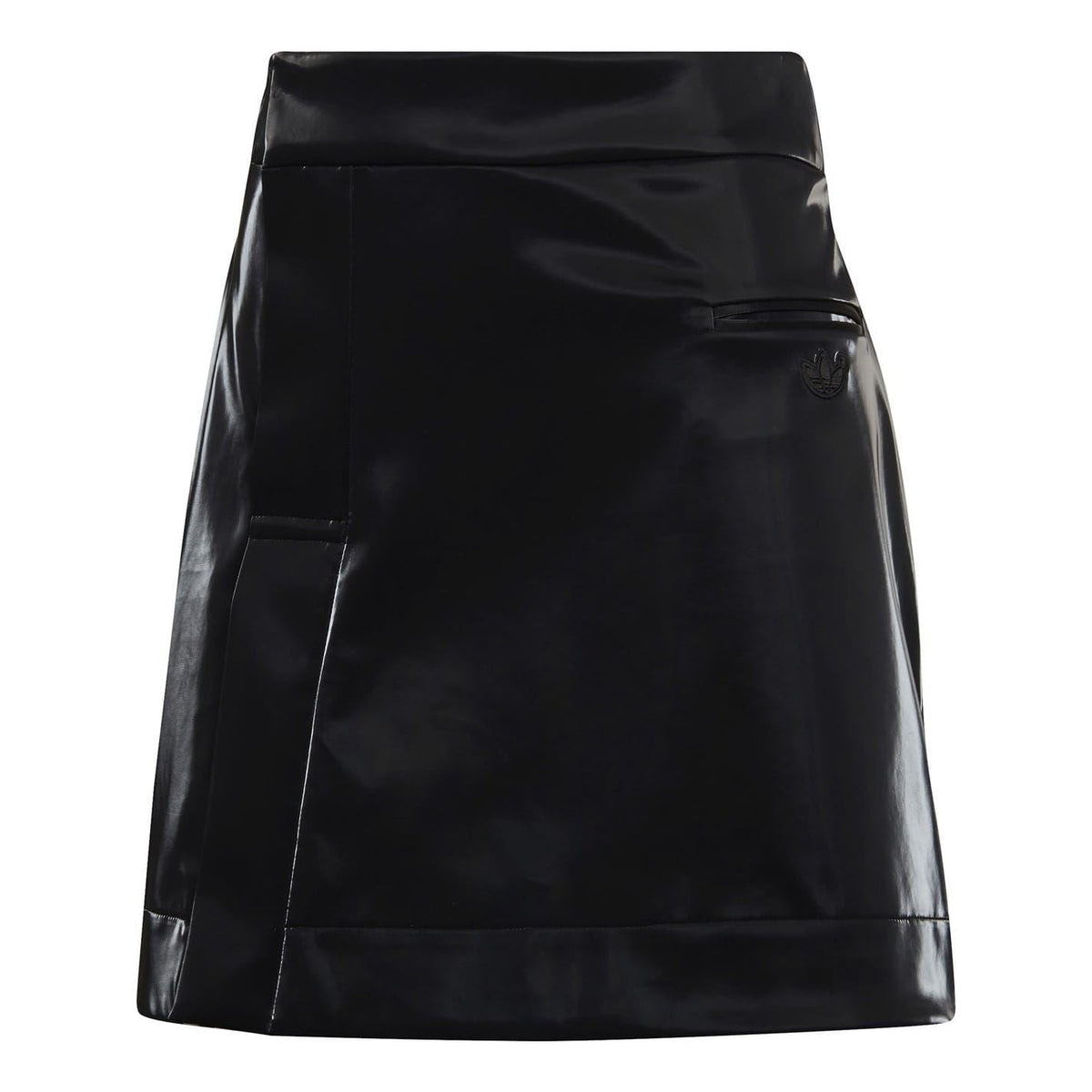 adidas Originals black mini skirt, glossy finish with front seam detail