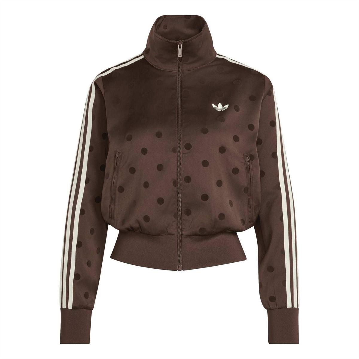 adidas Originals polka-dot hooded track jacket, auburn brown with white sleeve stripes