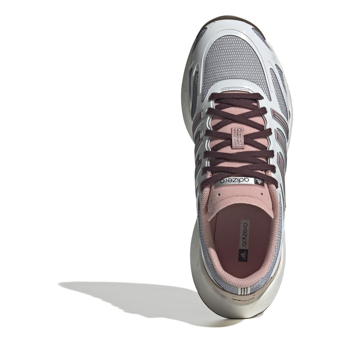 adidas low-top sneakers, white with mauve laces and trim, lace-up with cushioned collar
