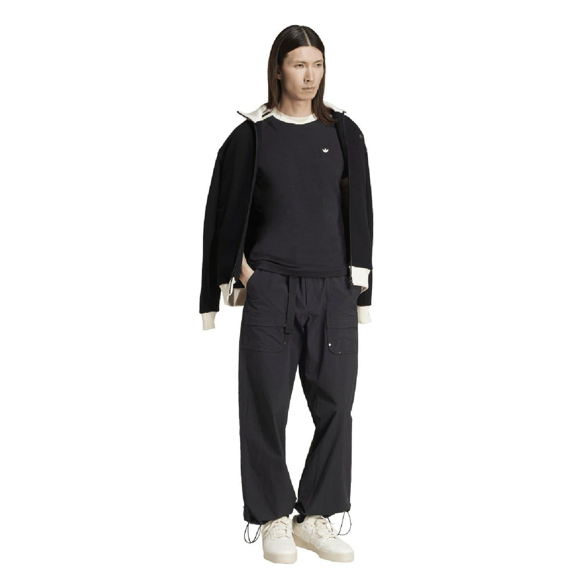 Black adidas Originals T-shirt with crew neck, contrast striped collar and raglan sleeves