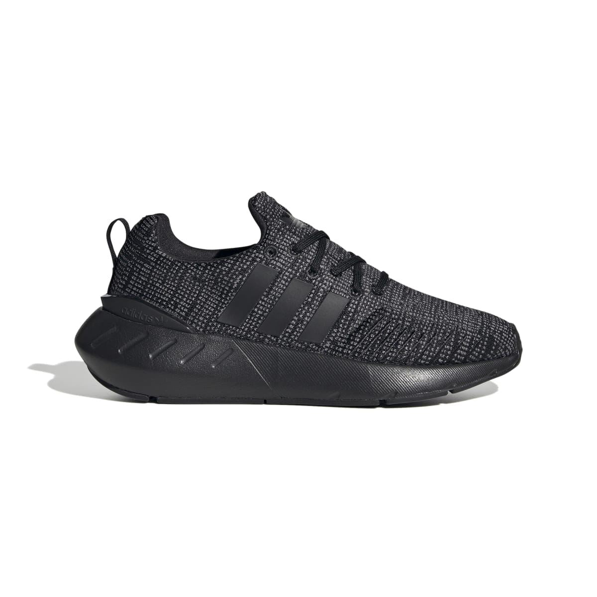 Kids' adidas trainers in dark speckled knit, three stripes, lace-up and cushioned sole