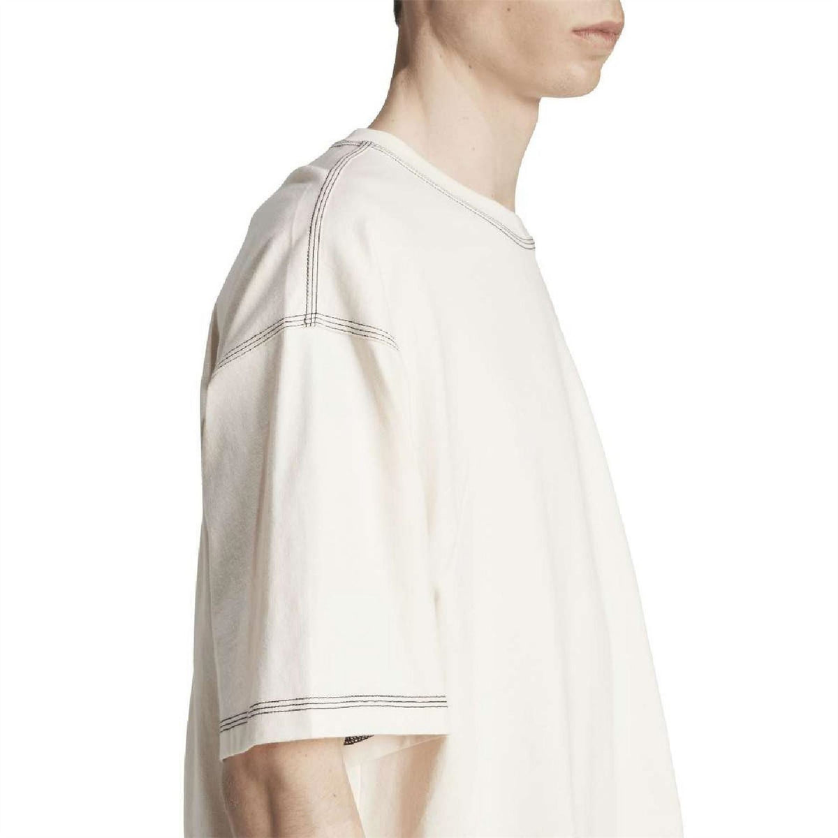Wonder white adidas Trefoil Essentials T-shirt, side profile with stitched sleeve trim