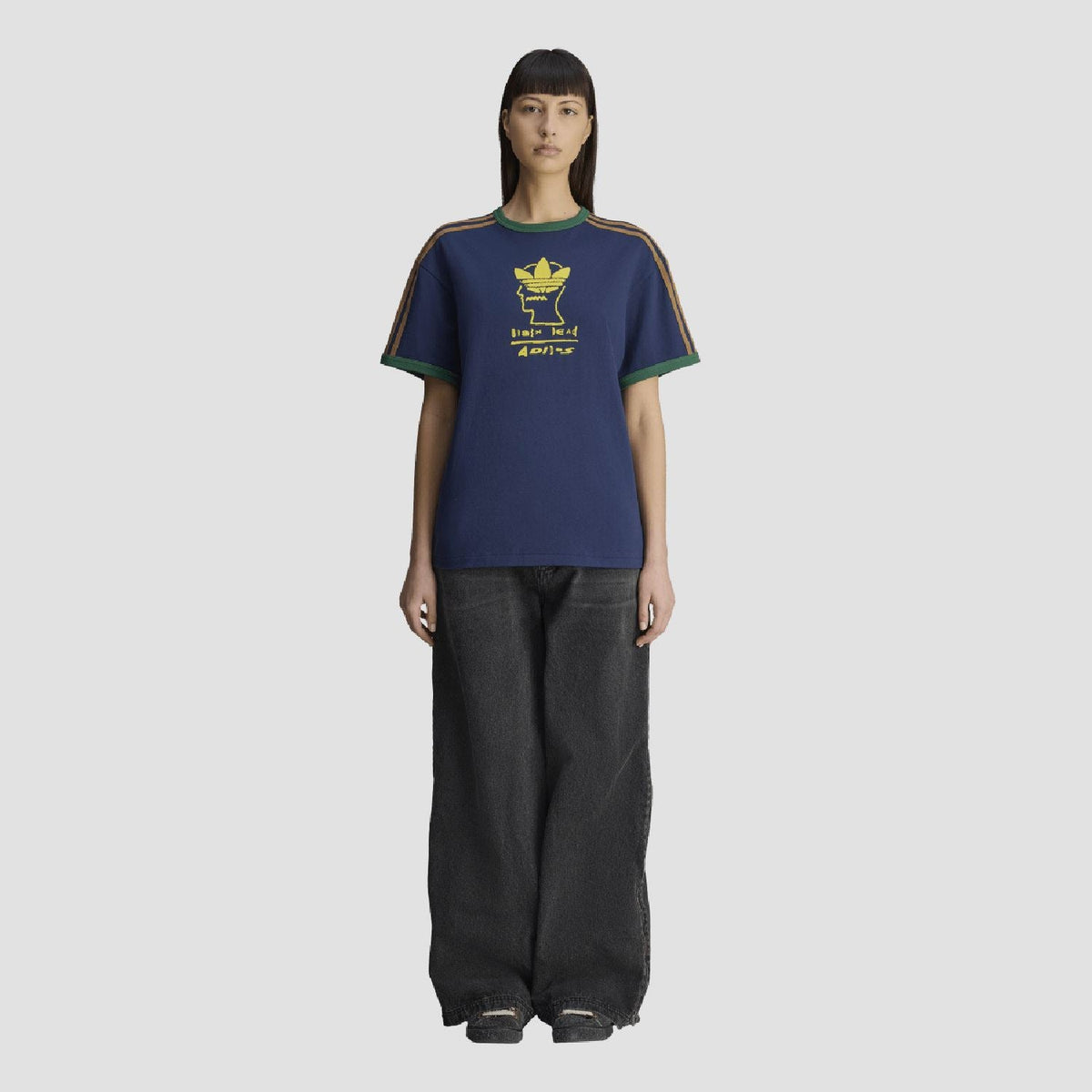 Black adidas Originals Brain Dead T-shirt with graphic design, short sleeves, and classic crew neckline, displayed flat.