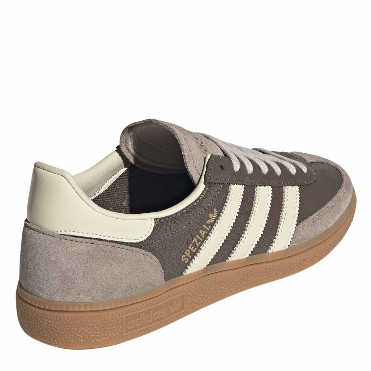 adidas Spezial trainers heel side view in dusty gray suede with off-white collar