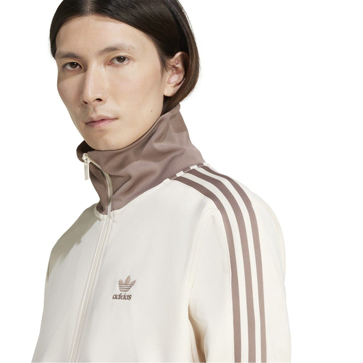 adidas Originals long sleeve athletic top with funnel neck, featuring jersey fabric and athletic design for sports and casual wear