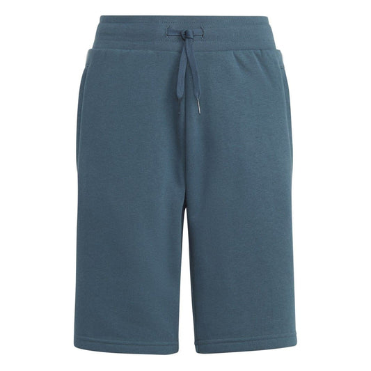 Blue junior shorts with elastic drawstring waistband and cuffed hem