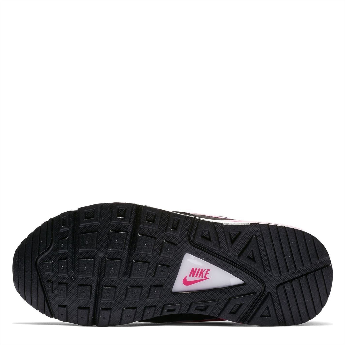 Nike Air Max Ivo kids' black rubber outsole with pink Nike logo on midfoot