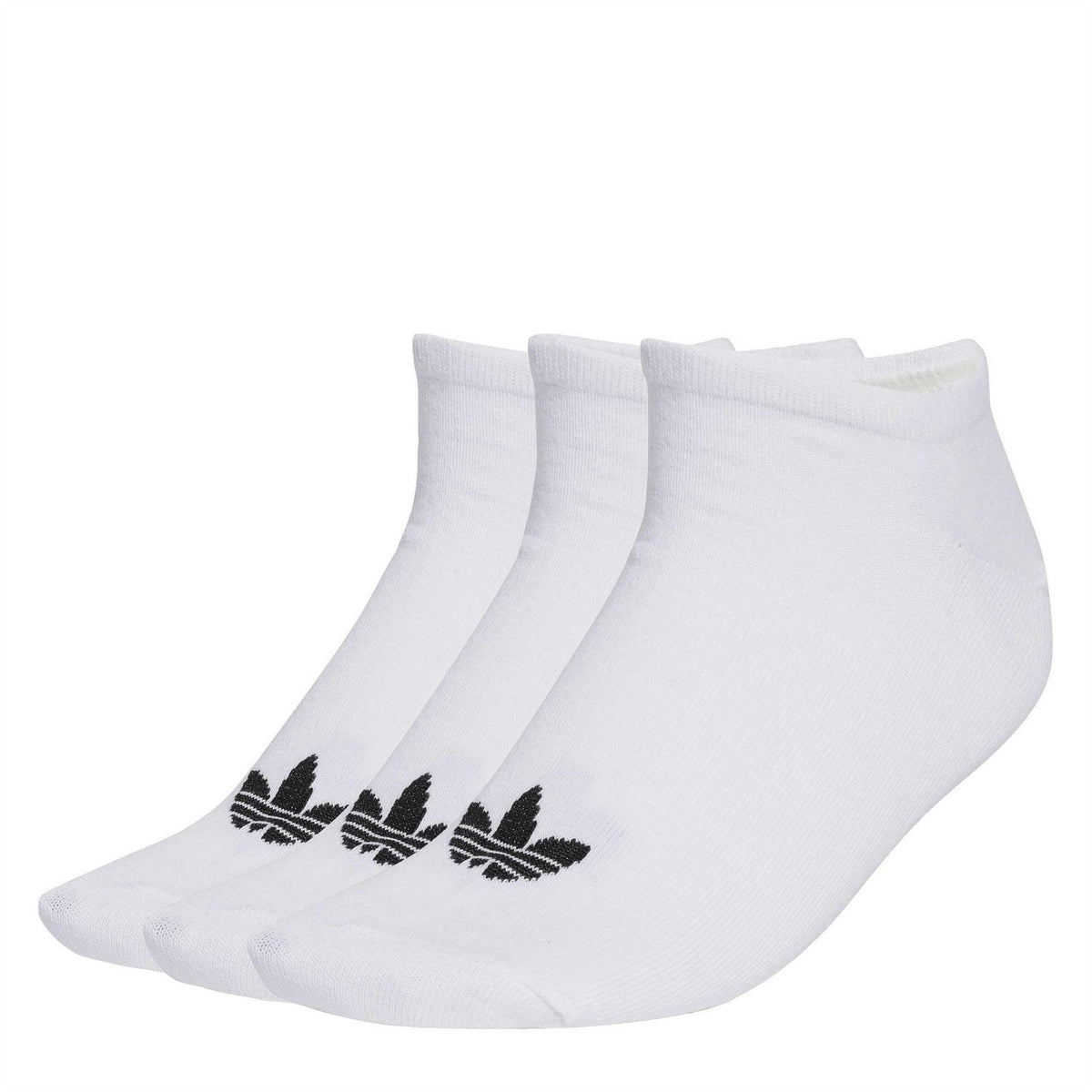 Three-pack white adidas Originals liner ankle socks with black adidas trefoil on side