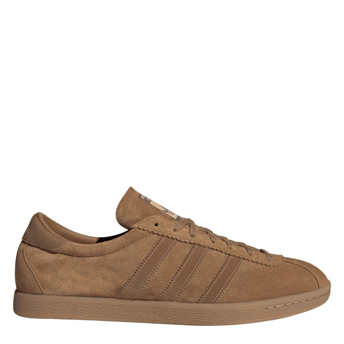 Adidas Originals suede trainers in brown, lace-up with three stripe panels