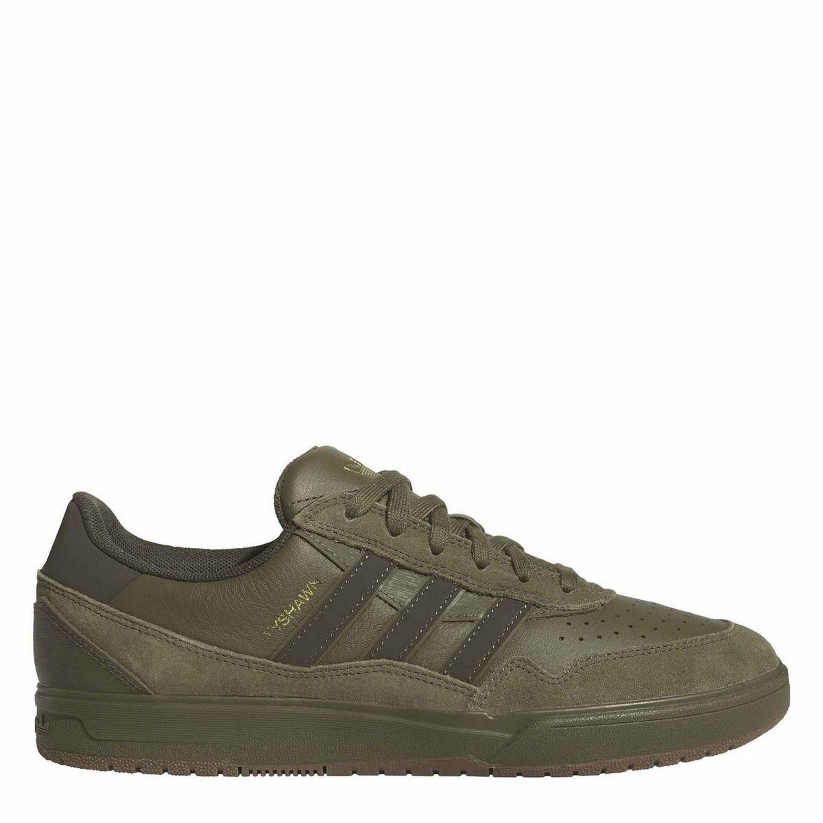 Adidas low-top canvas sneakers in olive, suede overlays and striped panel details