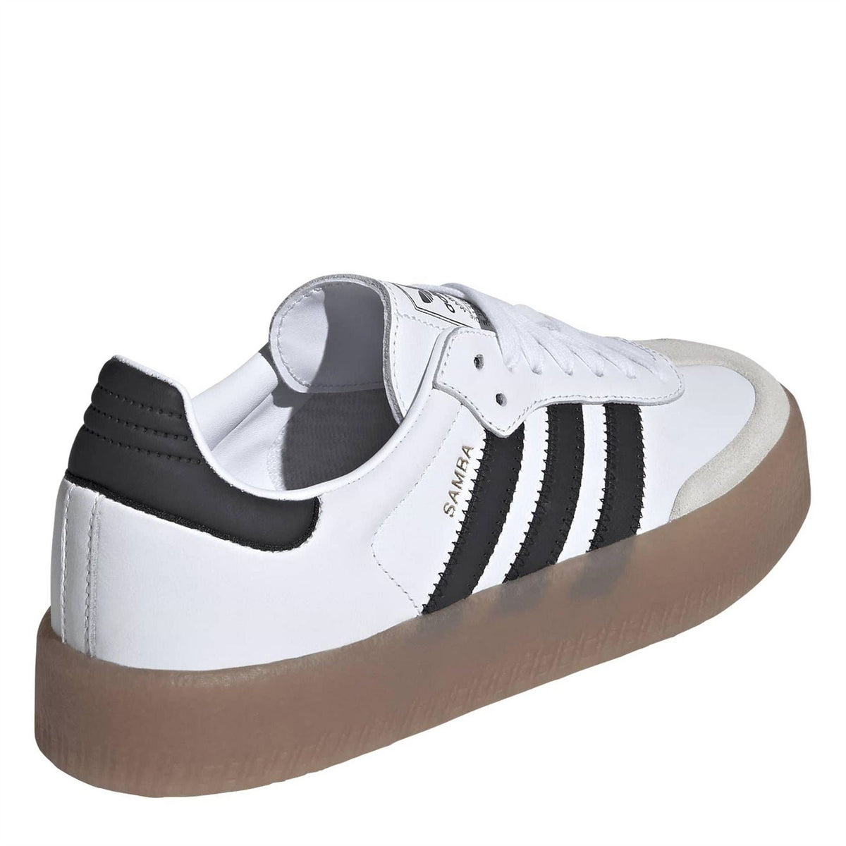adidas Originals Samba sneakers, side view with black heel overlay and gum platform sole