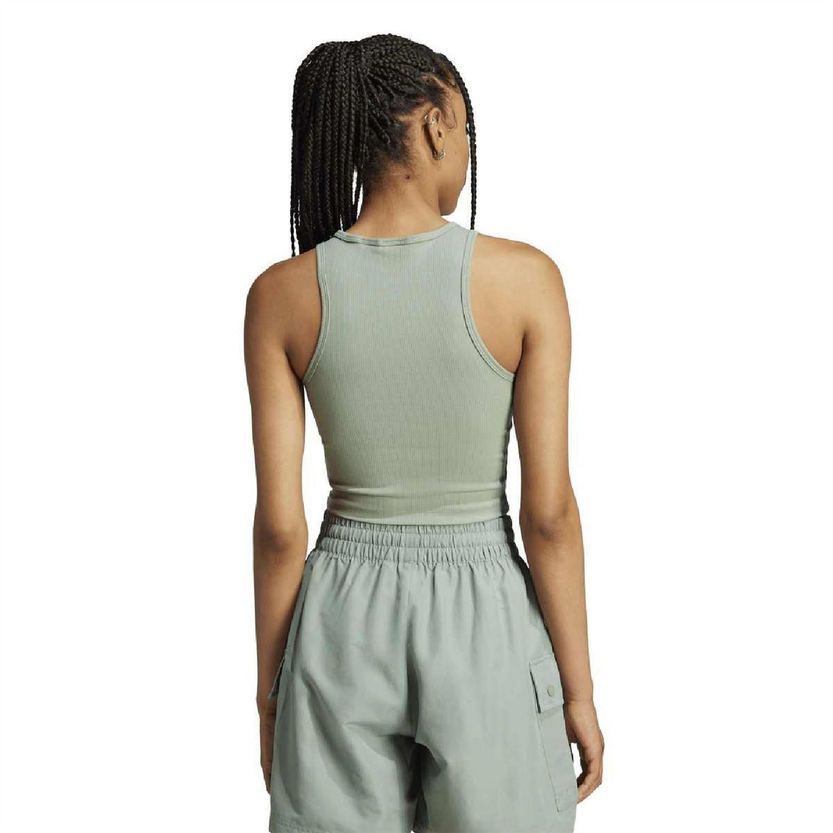 adidas Originals Wordmark Crew Neck Slim Fit Rib Tank top in white with branded logo on chest and ribbed neckline.