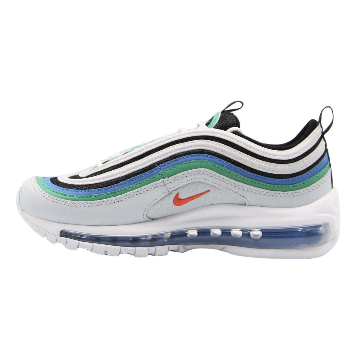 Kids Nike-style Air Max sneakers, white upper with mint/blue accents and visible air unit