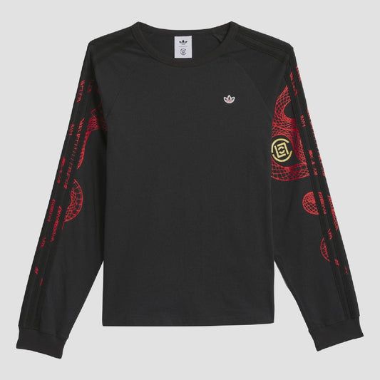 adidas Originals CLOT LNY long sleeve T-shirt in white with red and black graphic design, casual fit, front view